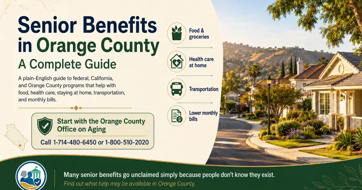 Editorial illustration accompanying article: Senior Benefits in Orange County: A Complete Guide