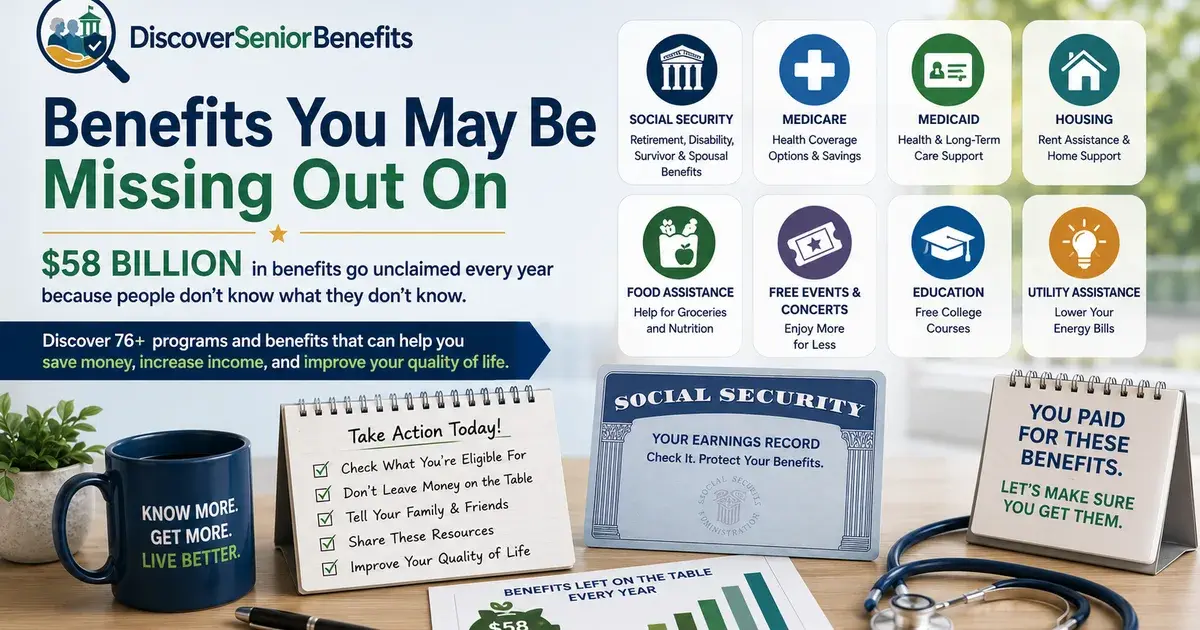 Editorial illustration accompanying article: 76 Senior Benefits You May Be Missing — Health, Housing & More