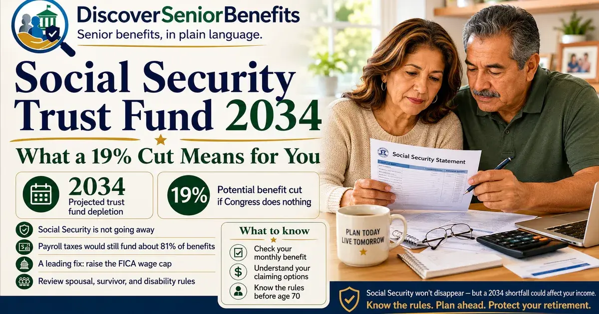 Editorial illustration accompanying article: Social Security Trust Fund 2034: What a 19% Cut Means for You