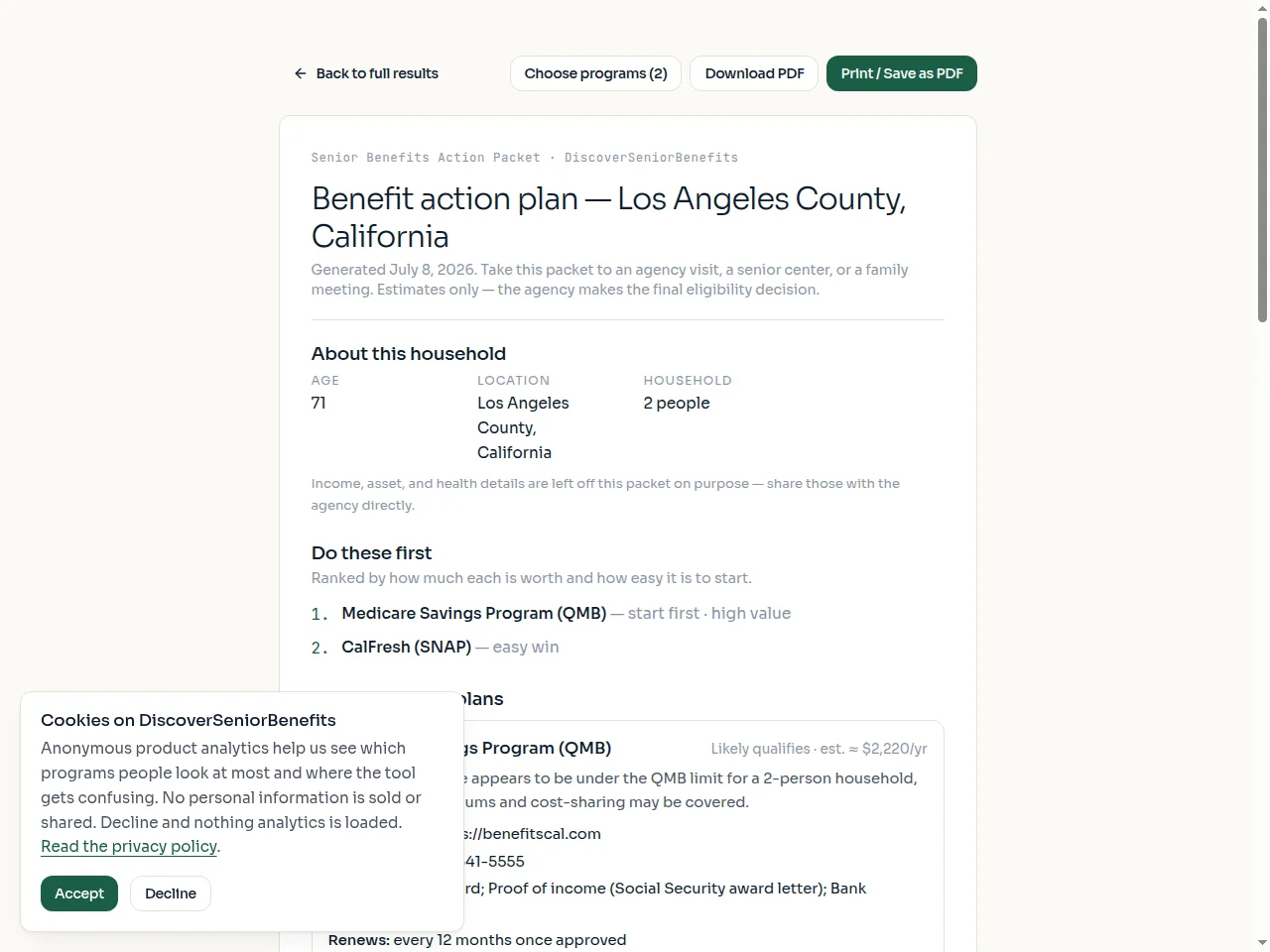The printable action packet with program plans and a document checklist