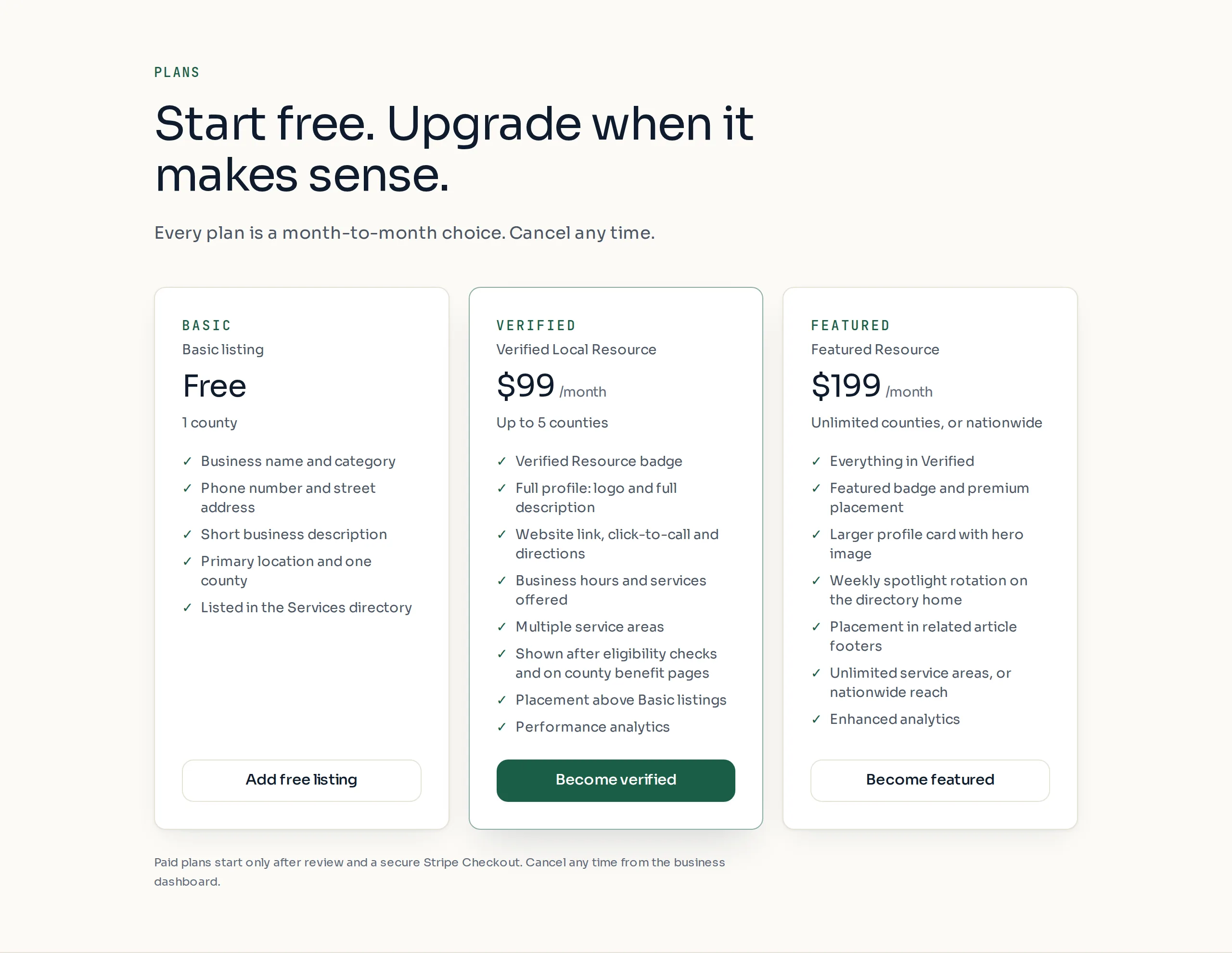 The three plan cards on the For partners page