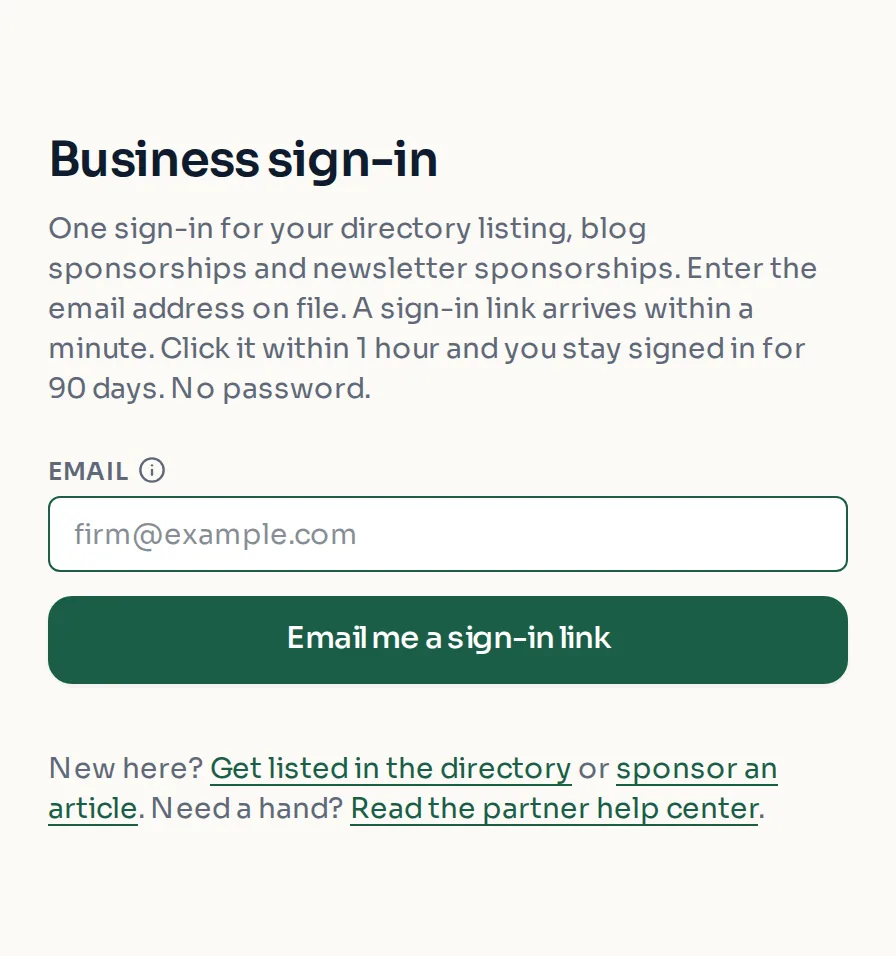 The business sign-in page with its single email field