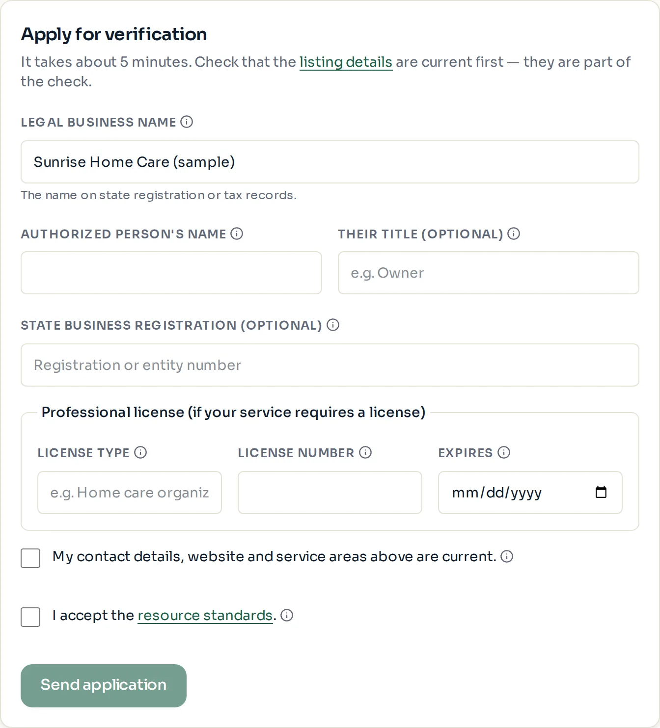 The verification application form