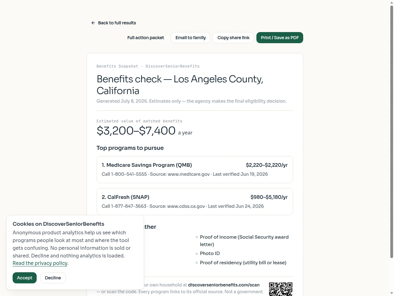 The one-page benefits snapshot